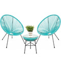 Light Blue 3-Piece Rope Patio Bistro Furniture Set with Glass Top Table T383