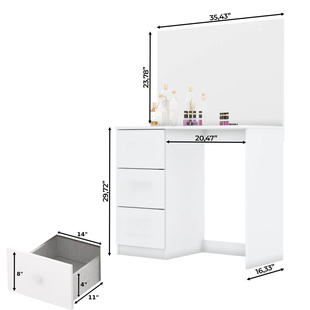 Modern Vanity Table with Light Bulbs 3 Drawers Wide Mirror White O36579