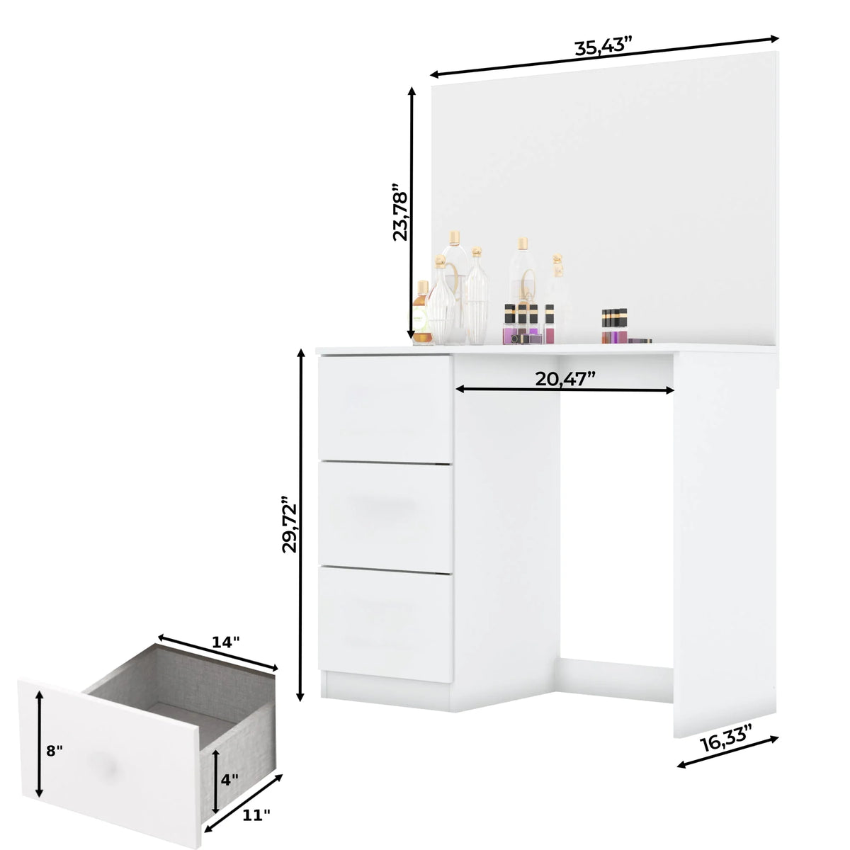 Modern Vanity Table with Light Bulbs 3 Drawers Wide Mirror White O36579