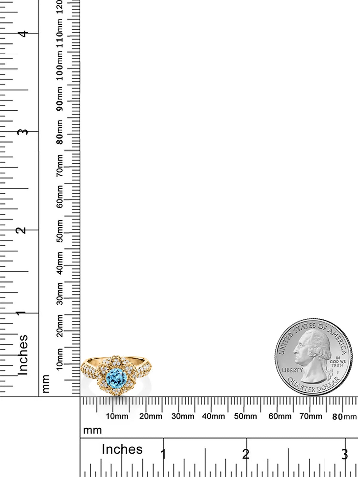 18K Yellow Gold Plated Silver Swiss Blue Topaz and White Moissanite Engagement Ring M28423