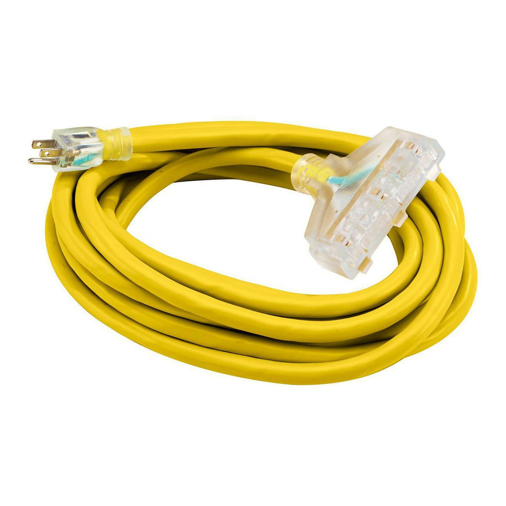 Yellow 25 ft. 10/3 Gauge Triple-Tap Extension Cord J604