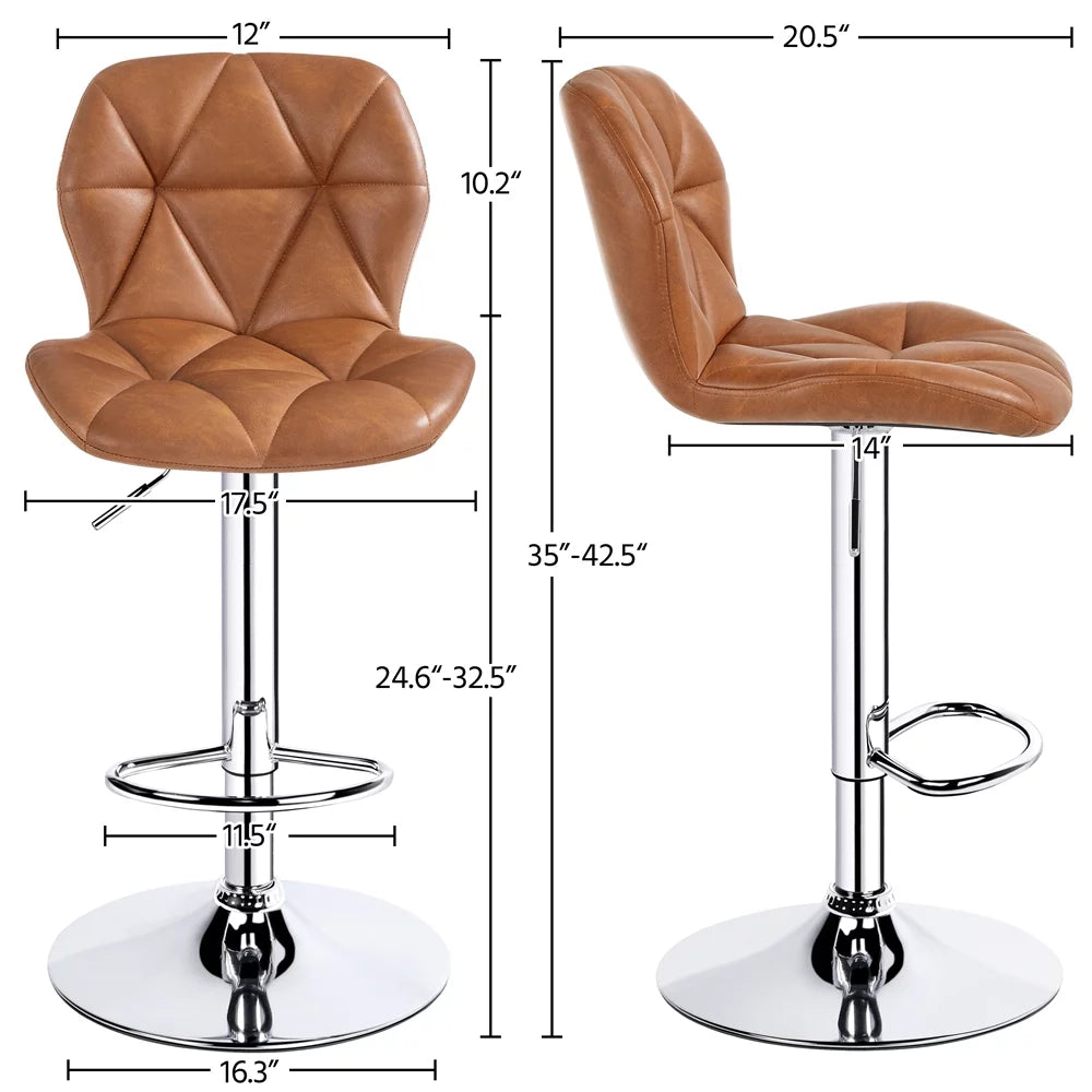 Adjustable Counter-Height Faux Leather Barstool, Set of 2, Retro Brown W7798