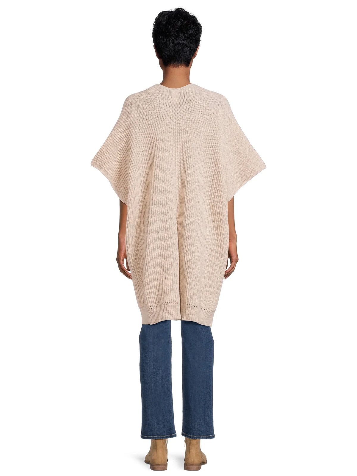 Ribbed Sweater Cape with Pockets K7258