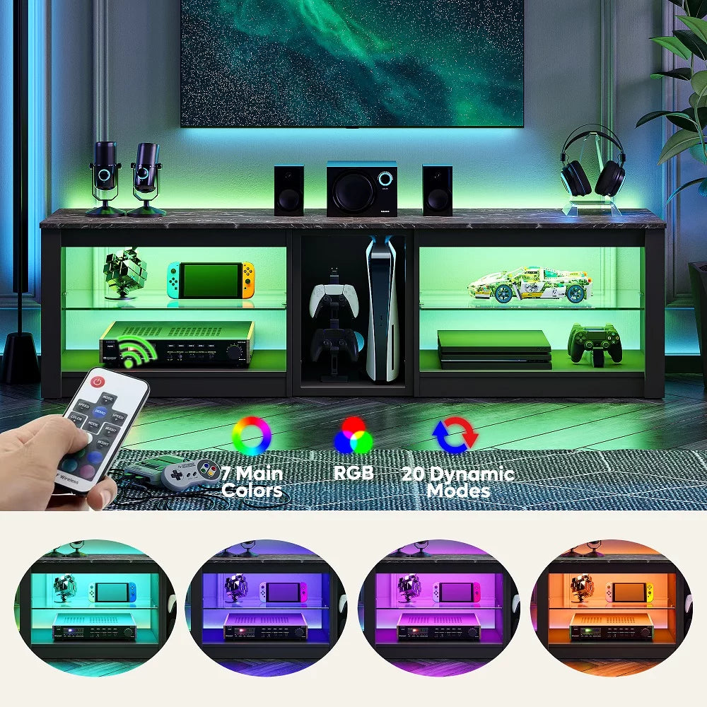 Black Marble TV Stand with LED Light U180119
