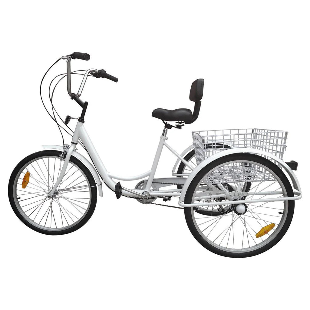 7-Speed 24 Adult 3-Wheel Tricycle with Basket White P347