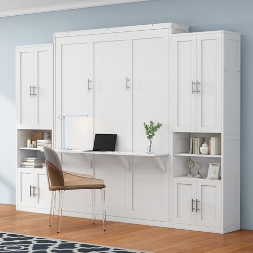 Queen Size Murphy Bed with Desk Combo White C966