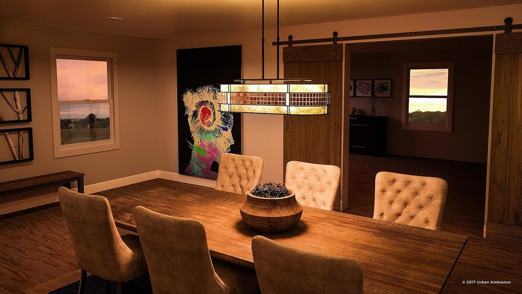 Art Deco Linear Chandelier with Mosaic Tile Outer Shade Q594