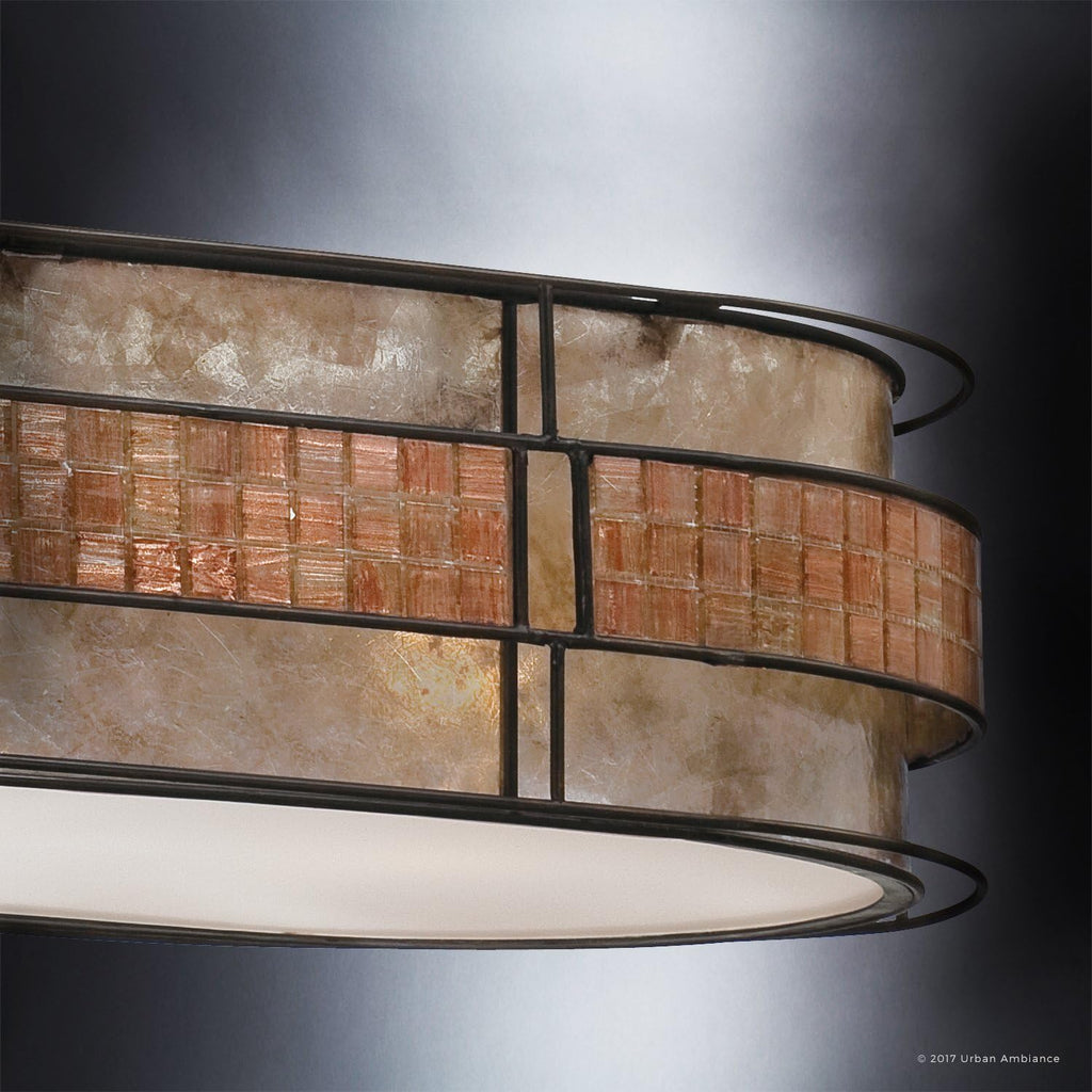 Art Deco Linear Chandelier with Mosaic Tile Outer Shade Q594