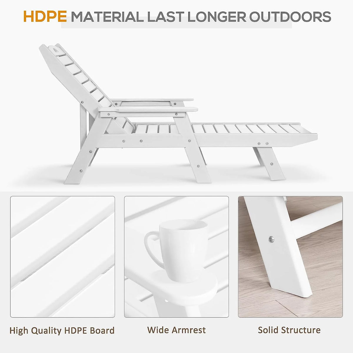 White 5-Position Adjustable HDPE Chaise Lounge H2041