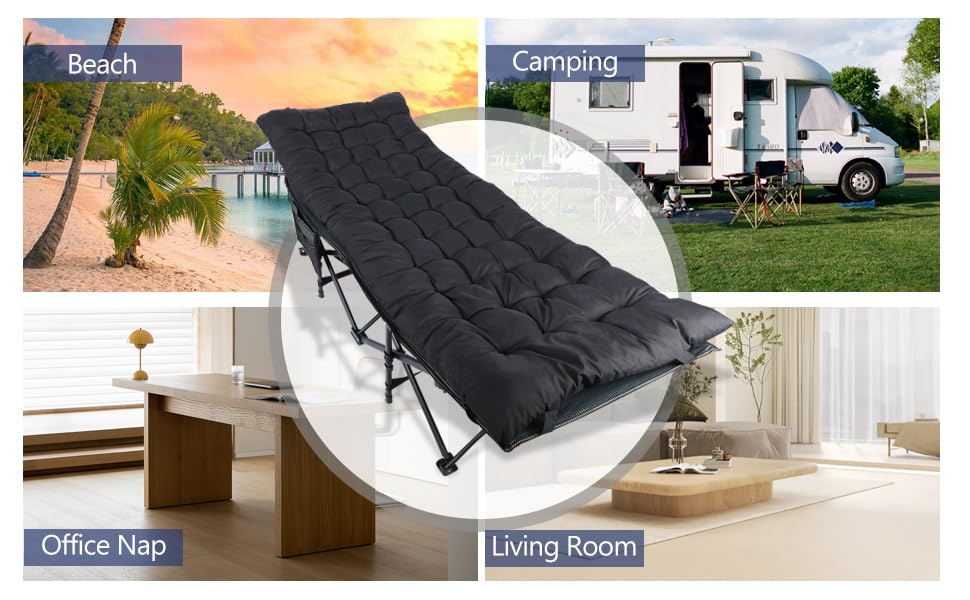 Folding Camping Cot with Table Black M7383