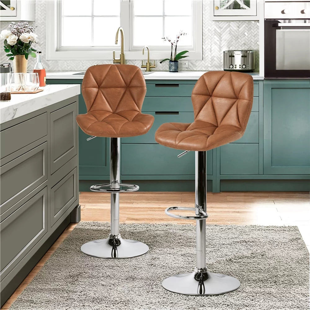 Adjustable Counter-Height Faux Leather Barstool, Set of 2, Retro Brown W7798