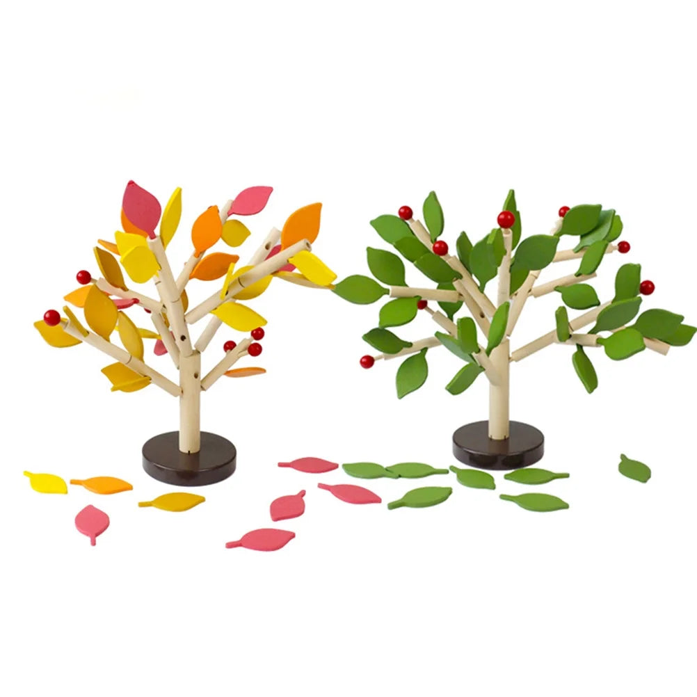 Creative Wooden Tree Blocks with Leaves 3D Building Set Toy (Yellow) A876613
