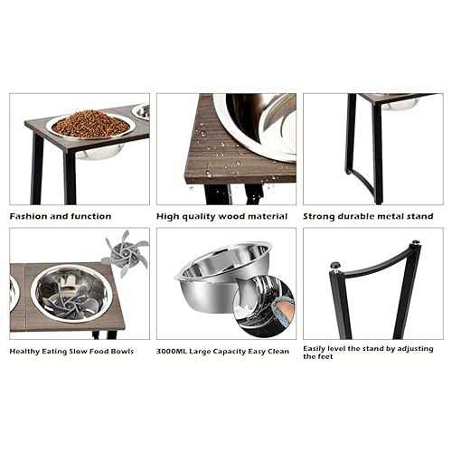 Elevated Dog Bowls with 2 Stainless Steel Bowls and Slow Feeder H20769