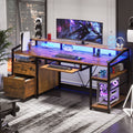 Computer Desk with LED Light and USB Charging Ports F886828