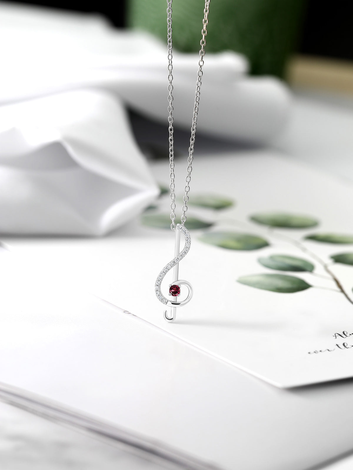 Treble Clef Music Note Pendant Necklace Set in 925 Sterling Silver with 18 inch Silver Chain R2220