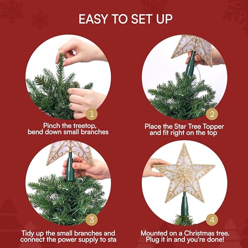 9 inch Silver PVC Star Christmas Tree Topper with 10 Warm White Light M565