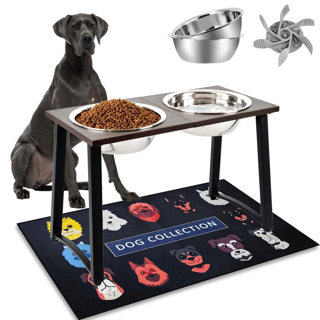 Elevated Dog Bowls with 2 Stainless Steel Bowls and Slow Feeder H20769