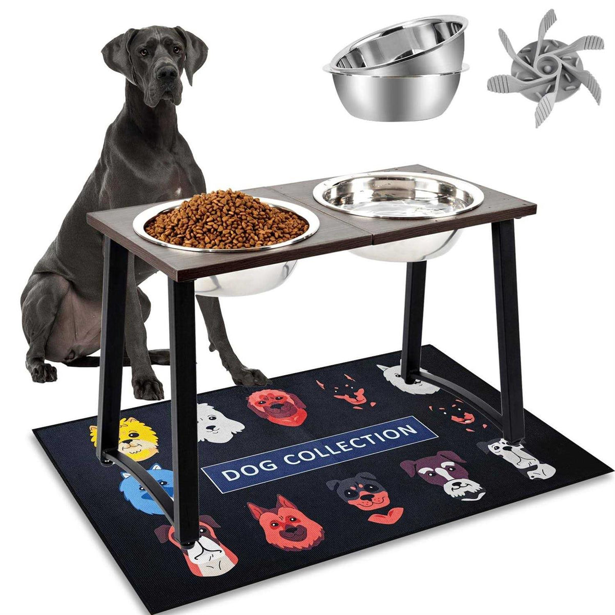 Elevated Dog Bowls with 2 Stainless Steel Bowls and Slow Feeder H20769