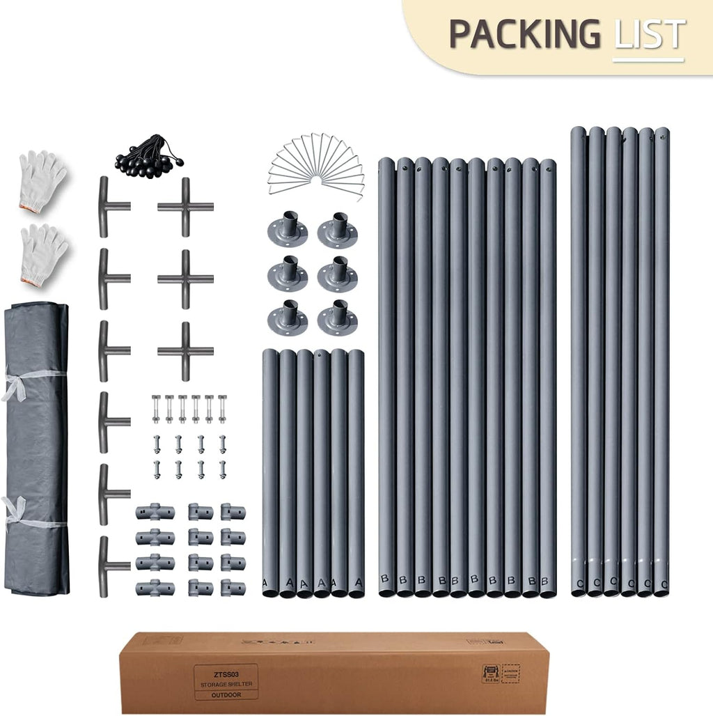 10x10 ft Portable Storage Shed with Roll-up Zipper Door, Gray Q5499