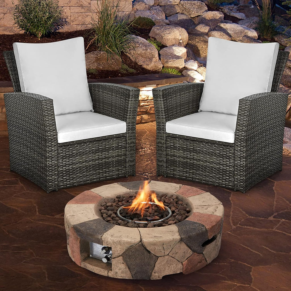 Cyan & Grey 28 Inch Round Gas Fire Pit Table with Lava Rocks X4910