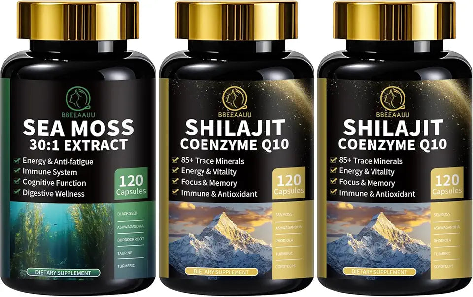 Sea Moss and Shilajit Capsules with Coenzyme Q10, Black Seed, Ashwagandha, Burdock P543