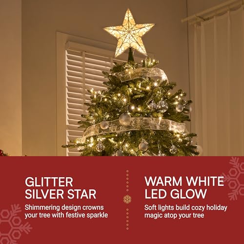 9 inch Silver PVC Star Christmas Tree Topper with 10 Warm White Light M565