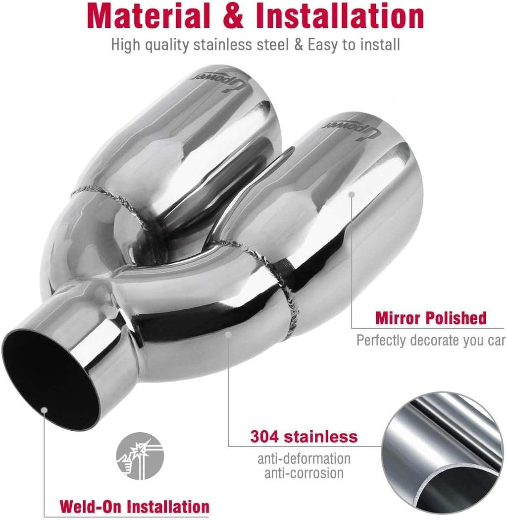 Dual Exhaust Tip 2.5" to 3.5" Polished Stainless Steel Double Wall Slant Edge Pack of 2 S4414