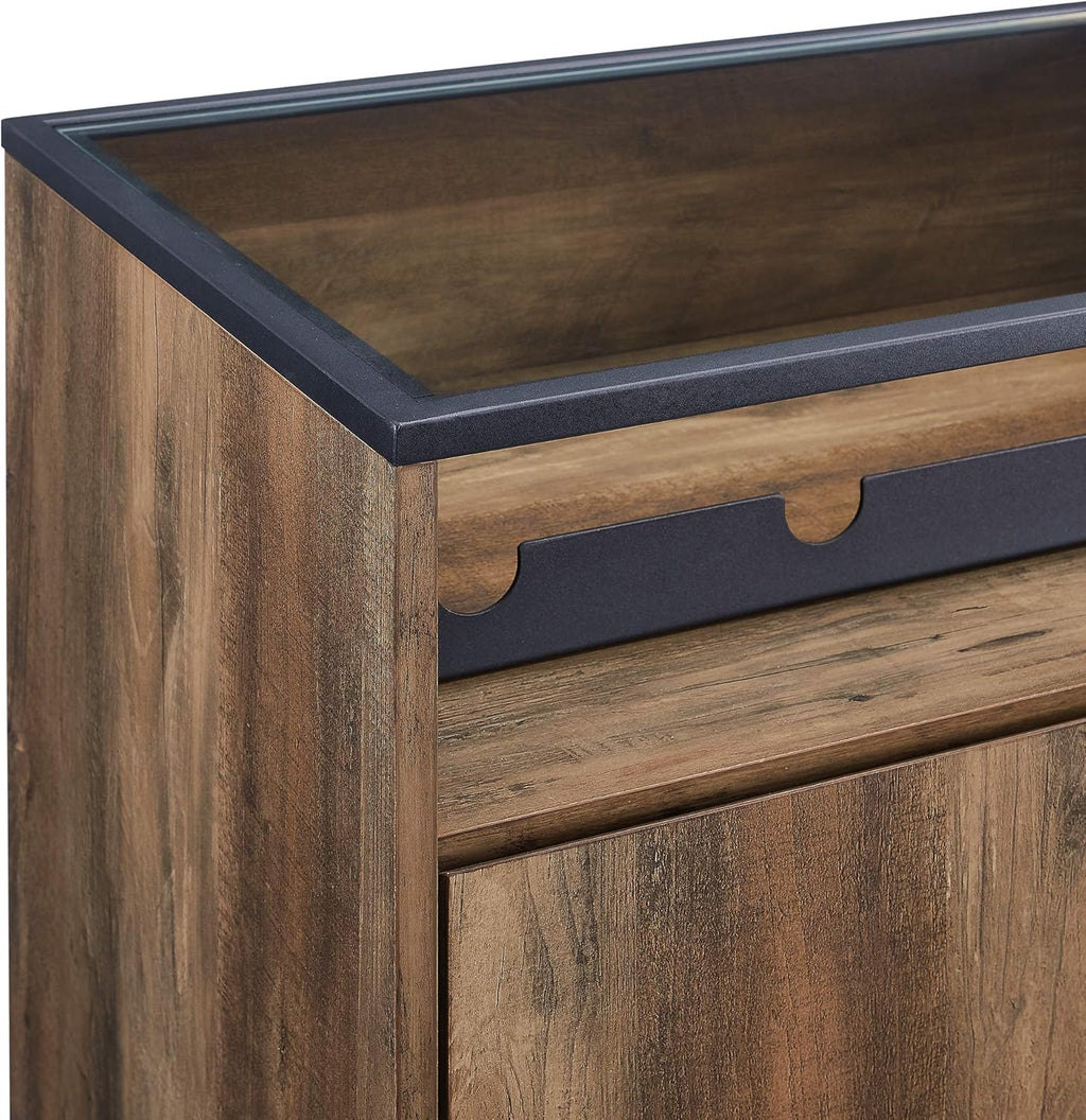 Rustic Oak Wood and Glass Bar Cabinet I3208