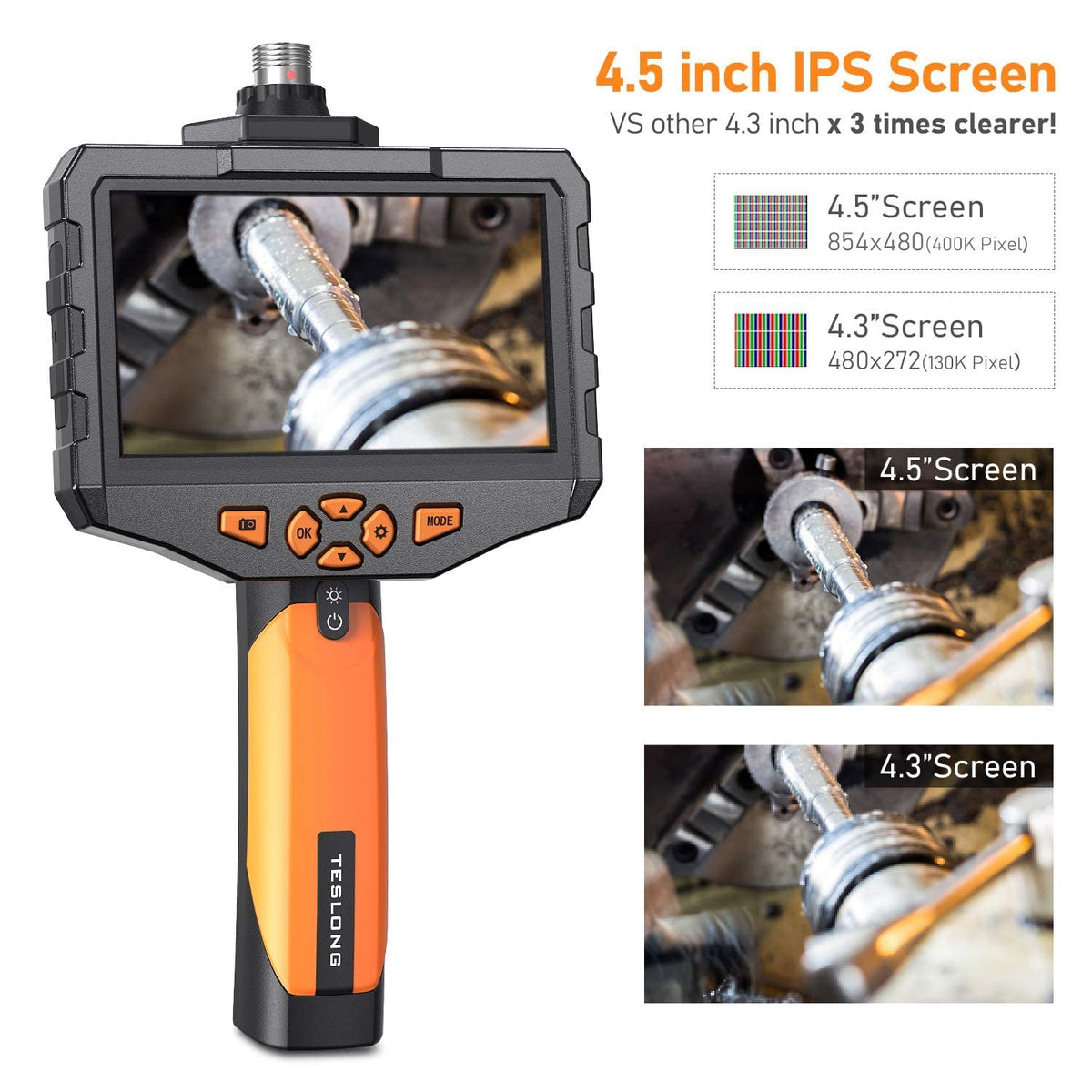 Industrial Endoscope with Screen, 0.21inch Handheld Borescope Inspection Camera with Waterproof Gooseneck Probe, 4.5inch IPS Display G6799