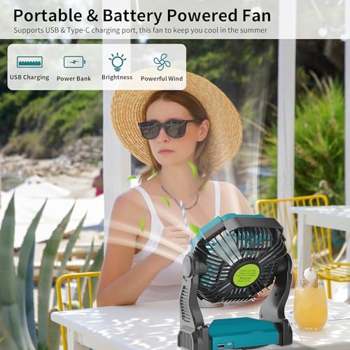 Battery Powered Portable Rechargeable Fan with LED Light & Hook X15552
