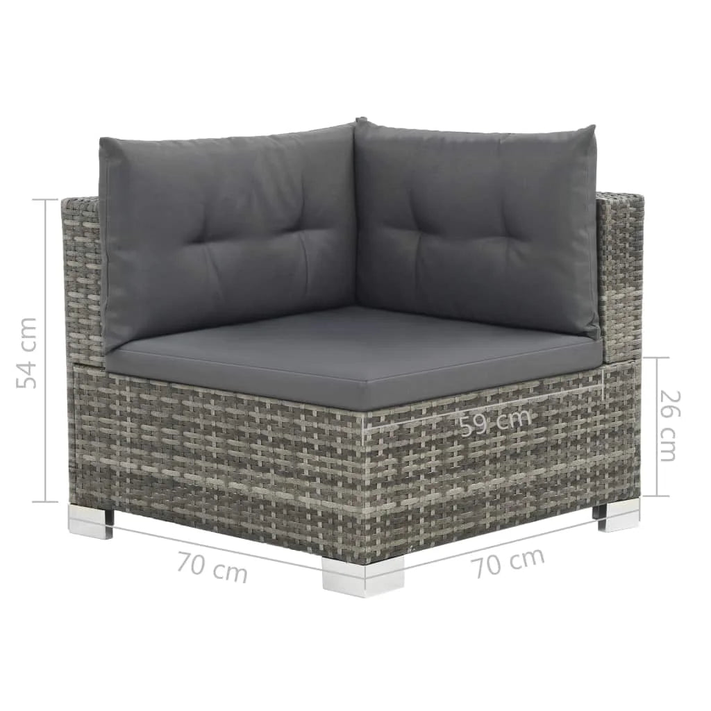 10 Piece Poly Rattan Gray Garden Set with Cushions W8235