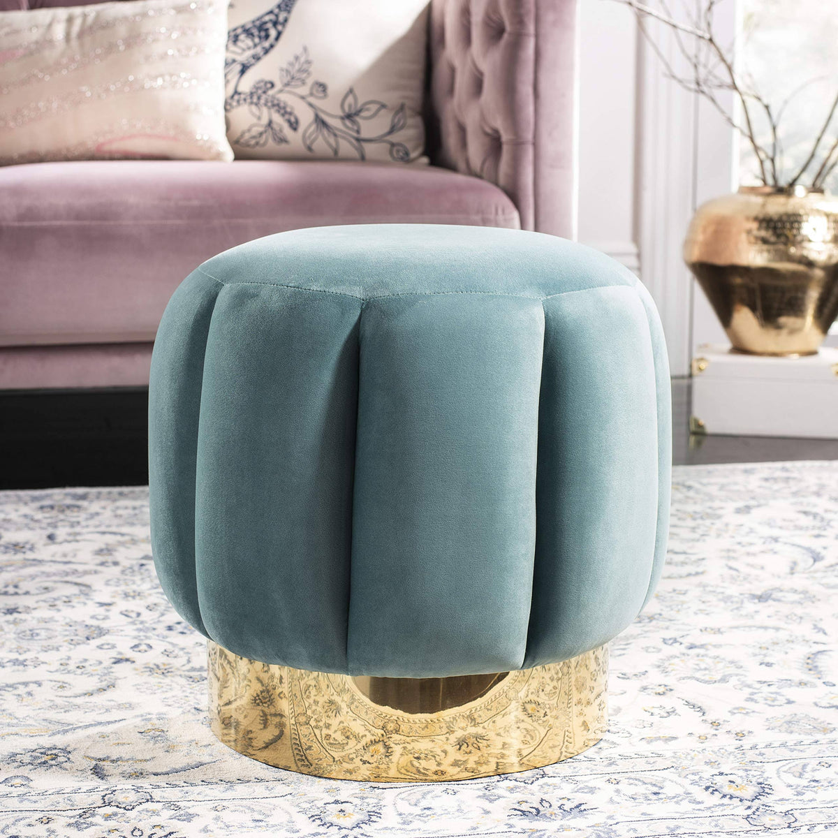 Seafoam Channel Tufted Ottoman X793526