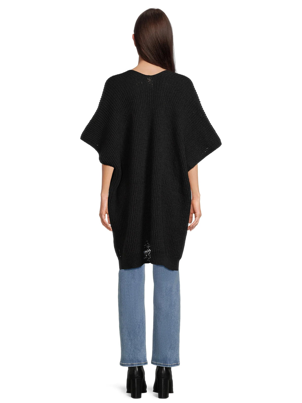 Ribbed Sweater Cape with Pockets K7258