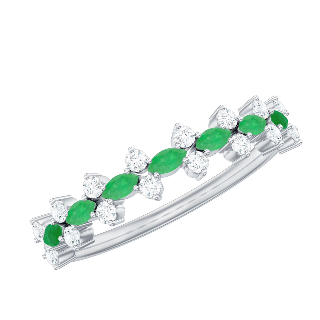 Marquise Emerald Ring with Diamond, 925 Sterling Silver H70733