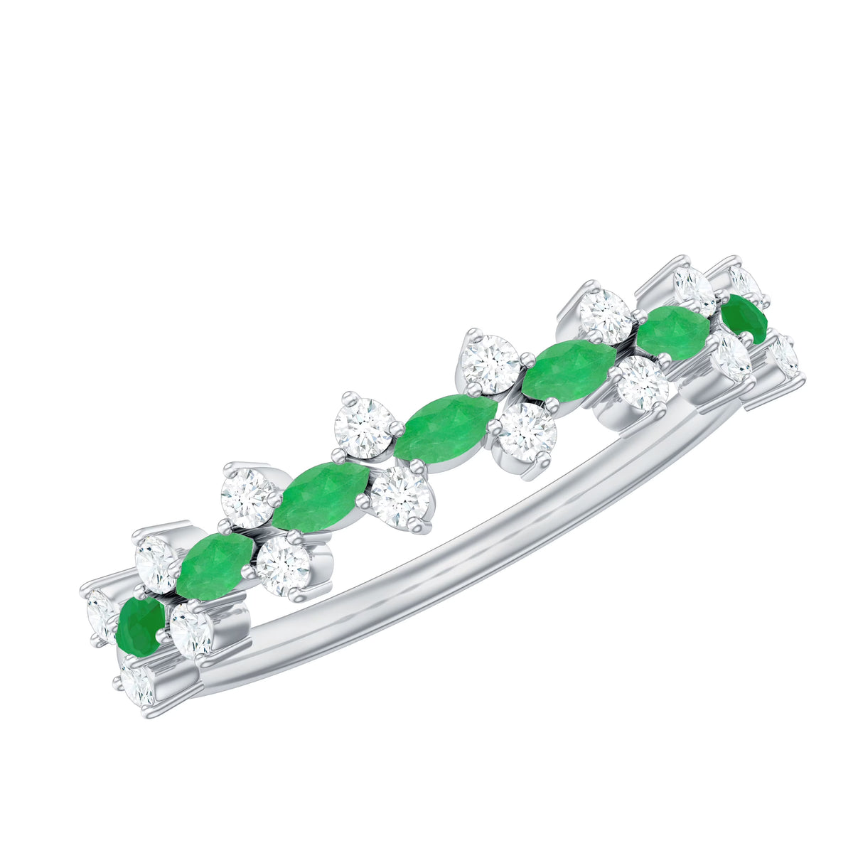 Marquise Emerald Ring with Diamond, 925 Sterling Silver H70733
