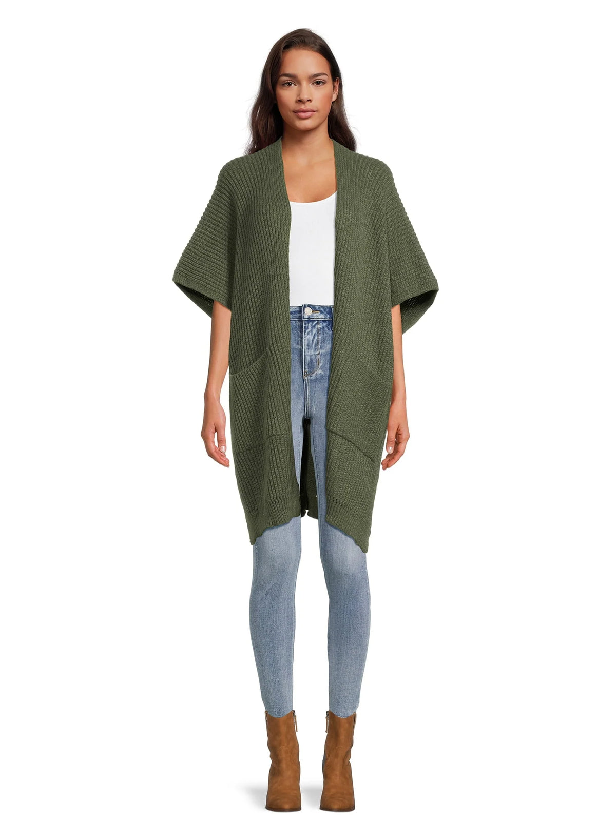 Ribbed Sweater Cape with Pockets K7258