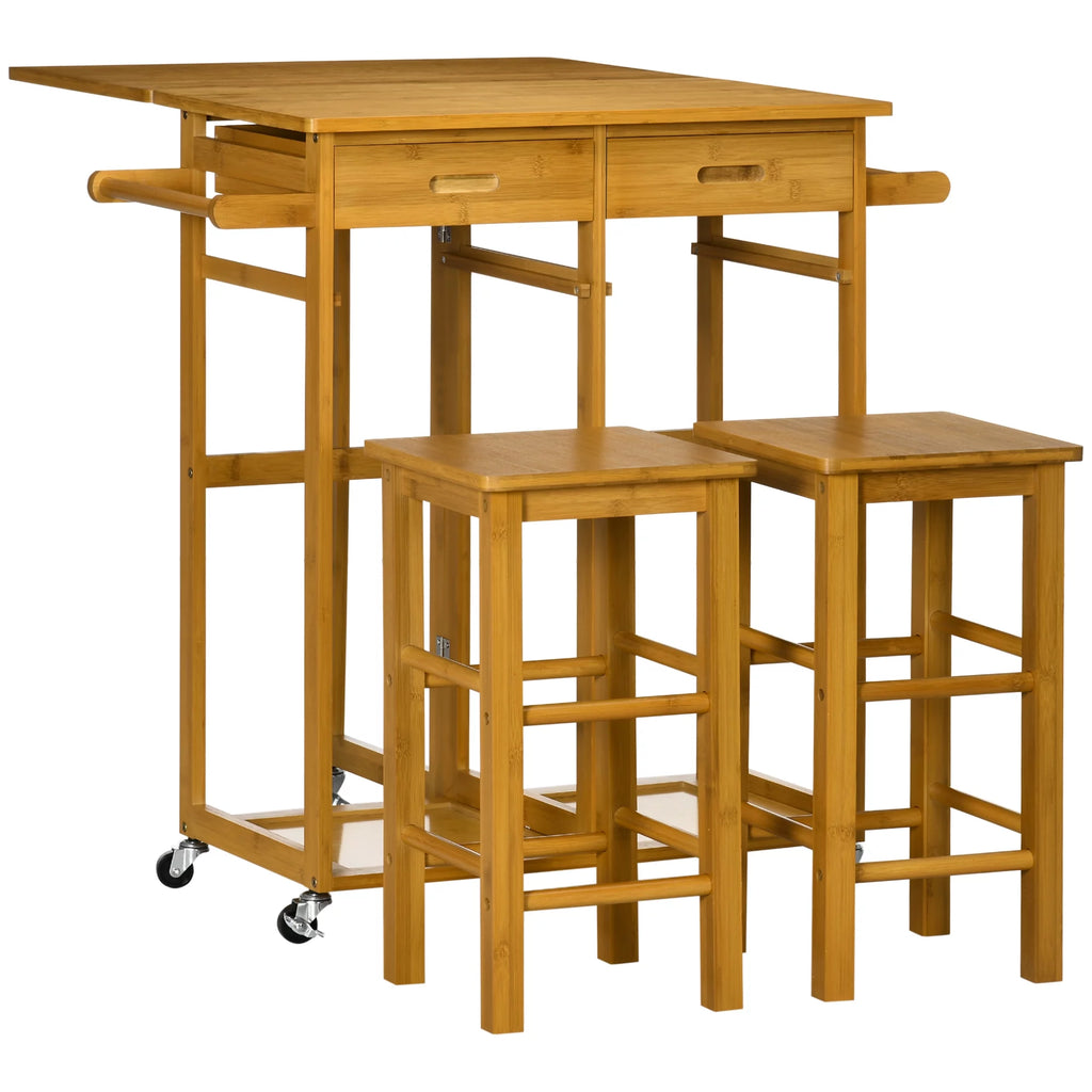 Breakfast Cart Table and Chair Set Kitchen Island with Seating V592