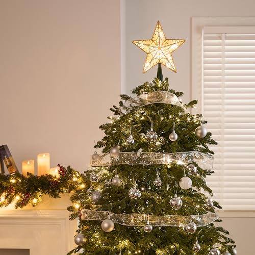 9 inch Silver PVC Star Christmas Tree Topper with 10 Warm White Light M565