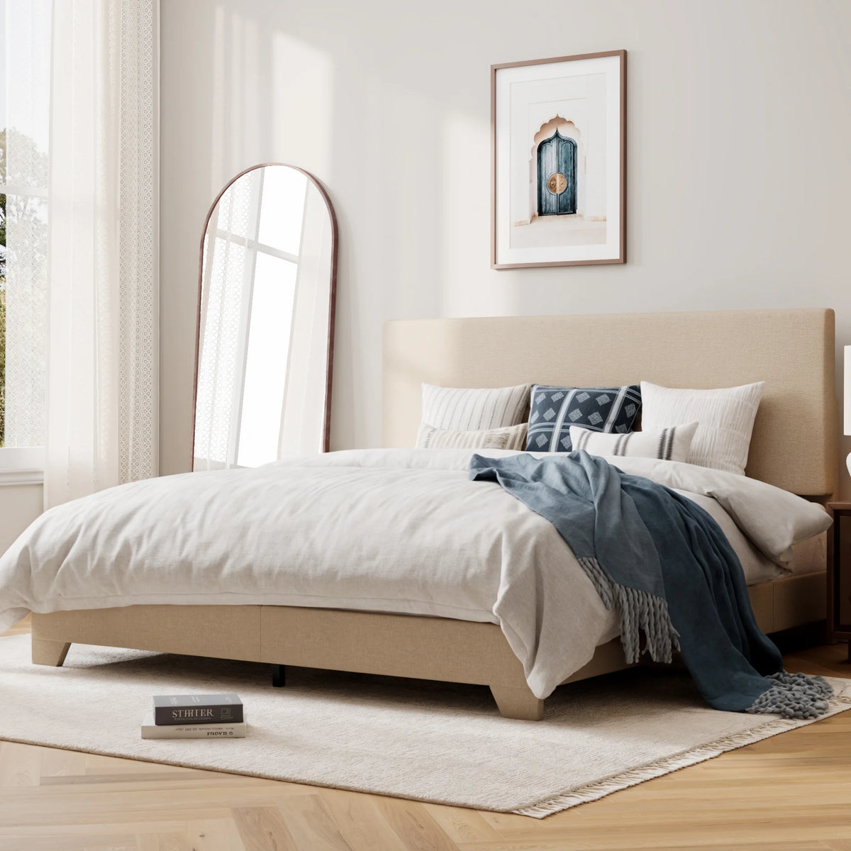 Queen Upholstered Platform Bed Frame with Adjustable Headboard Q65608