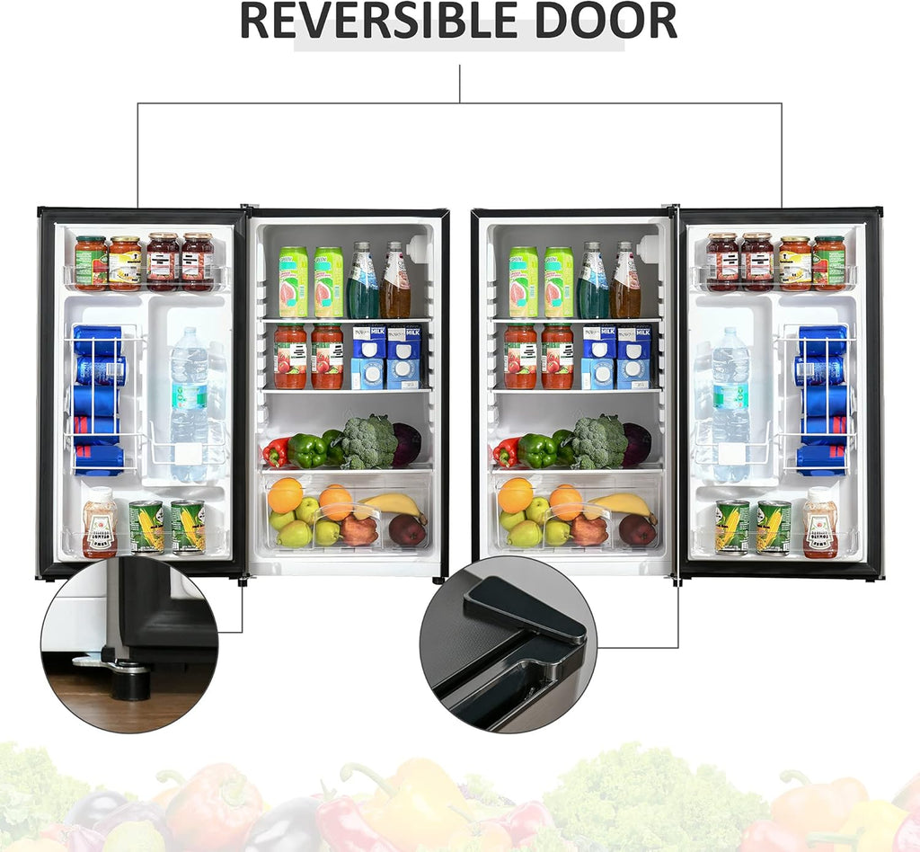 Black/Silver Compact Mini Refrigerator with 3.1Cu Ft Capacity T88555