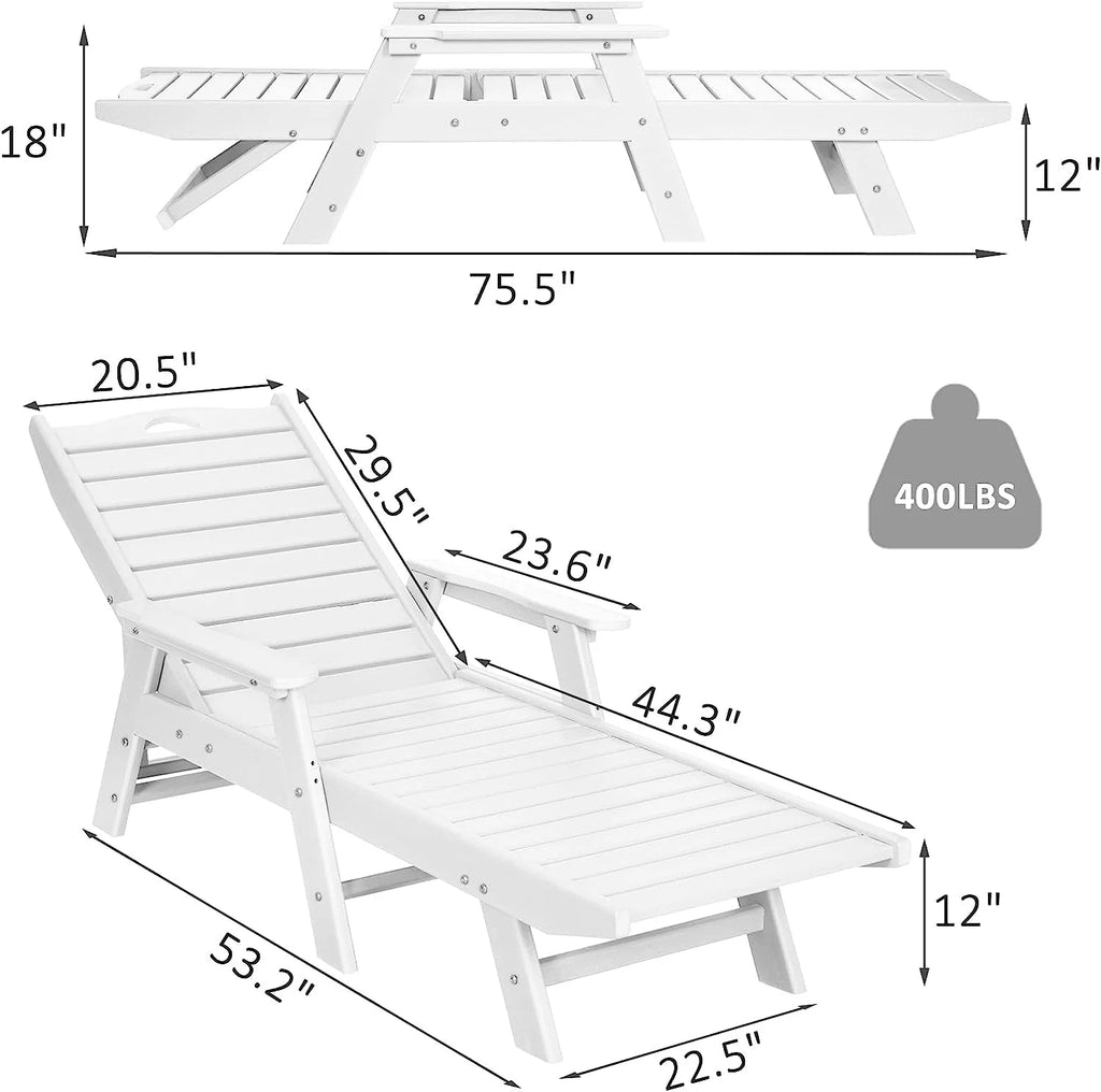 White 5-Position Adjustable HDPE Chaise Lounge H2041