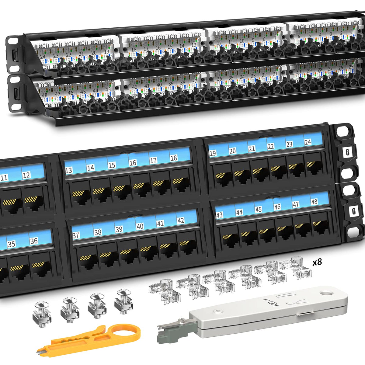 CAT6 24 Ports Patch Panel, Rack Mount, 1U, 19 inch, RJ45 Ethernet, 15u Gold Plated, Pack of 2 Q6574