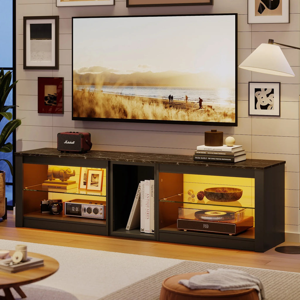 Black Marble TV Stand with LED Light U180119