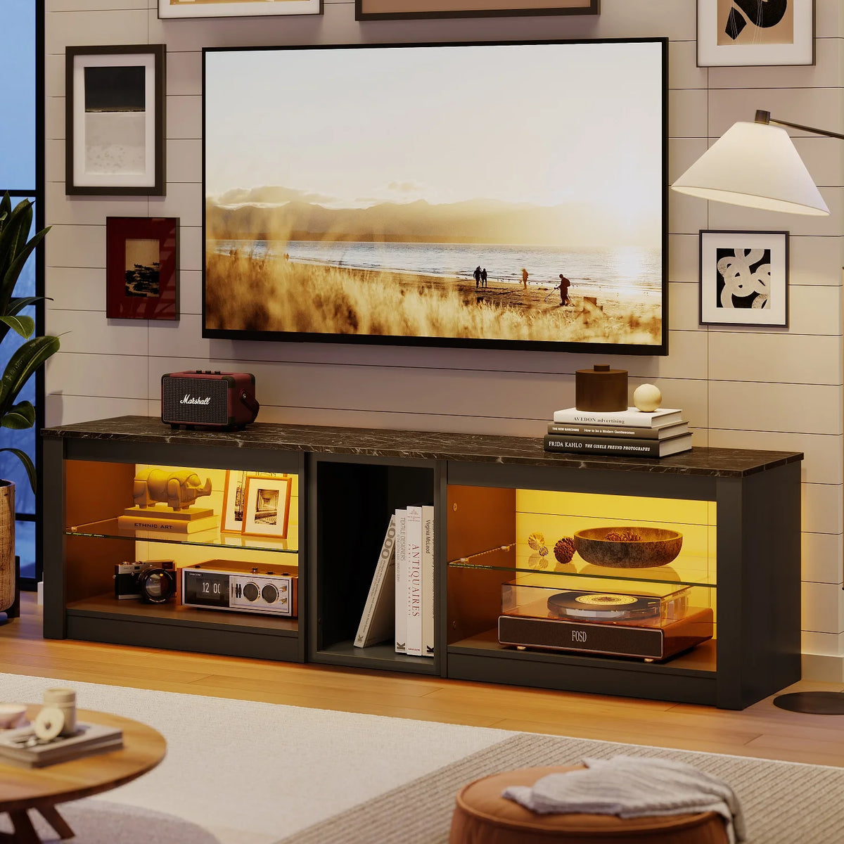 Black Marble TV Stand with LED Light U180119