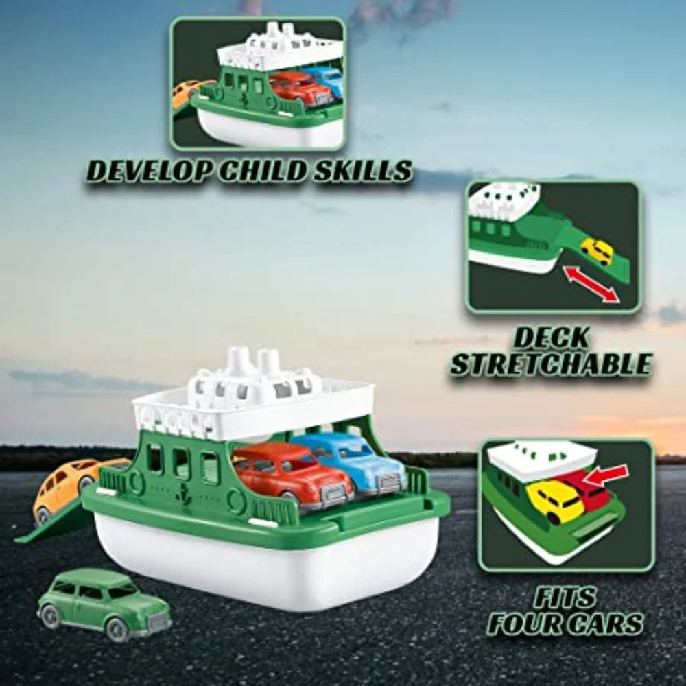 Green Toys Ferry Boat with 4 Cars Bathtub Toy R915