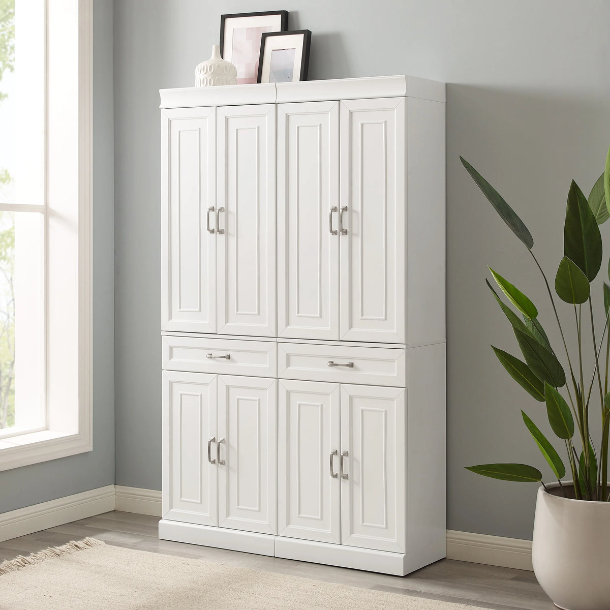 White MDF Wood Pantry (Set of 2) H148