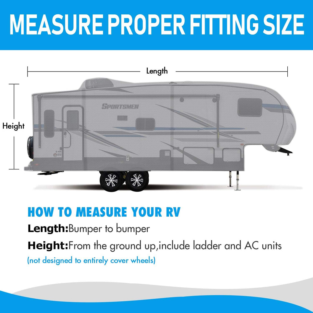 5th Wheel RV Cover 3-Ply Ripstop Waterproof with Steel Pole E628496
