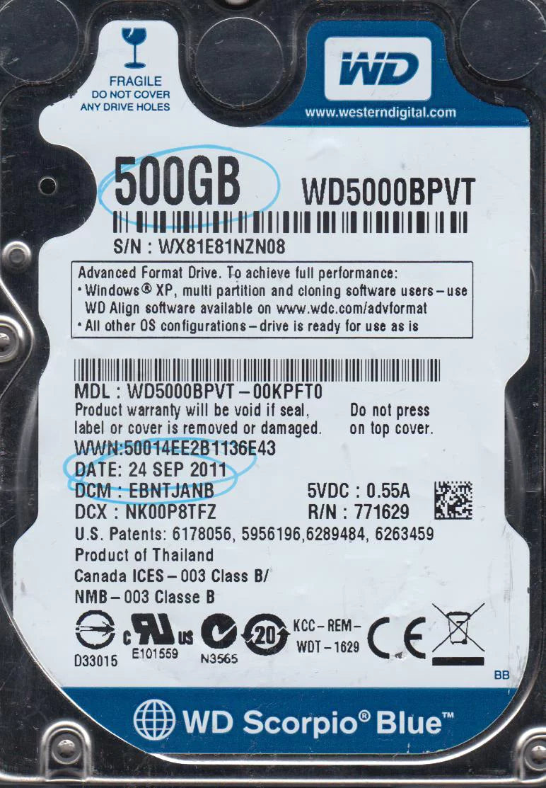500GB SATA 2.5 Hard Drive N993