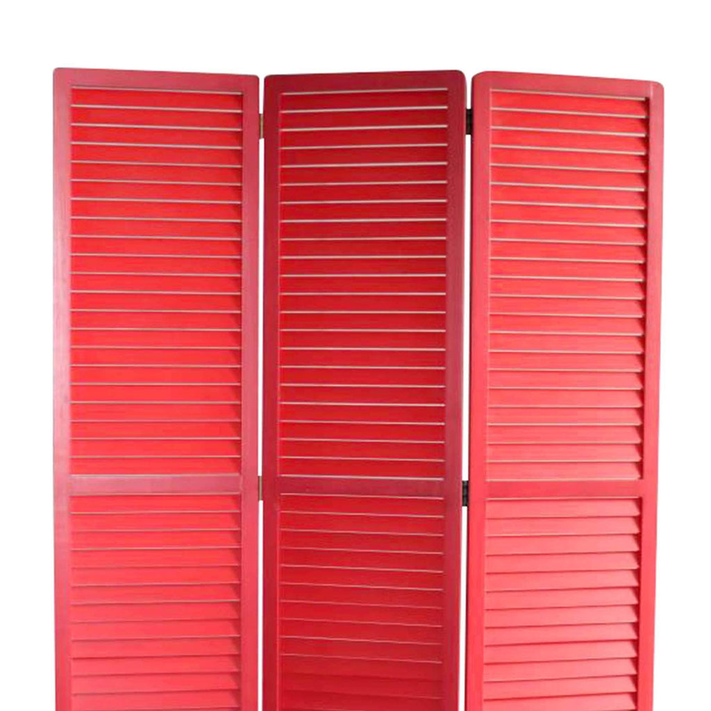 Red Wooden Screen with 3 Panels and Shutter Design G1942