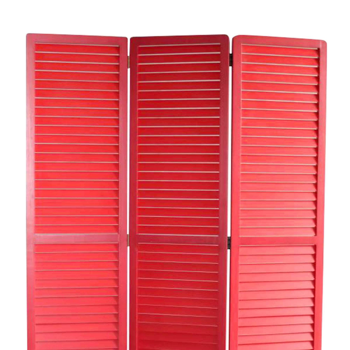Red Wooden Screen with 3 Panels and Shutter Design G1942